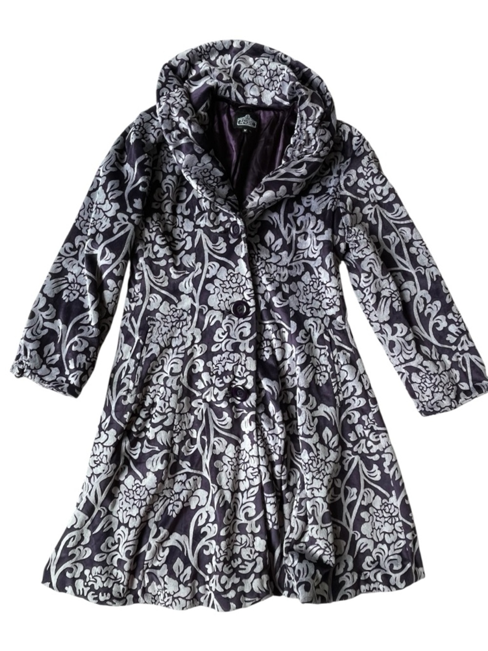 ANGIE PURPLE VELVET BURNOUT SOFT TRENCH SWING COAT WITCHY WOMENS MEDIUM FAIRY